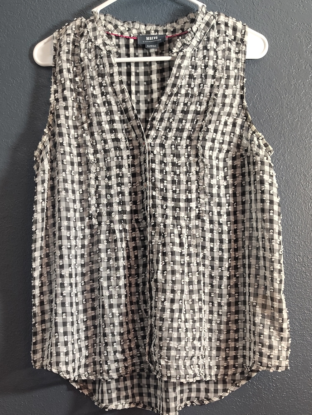 Maeve Black & White Sleeveless Sheer Gingham Camisole Tank With White Polka Dot